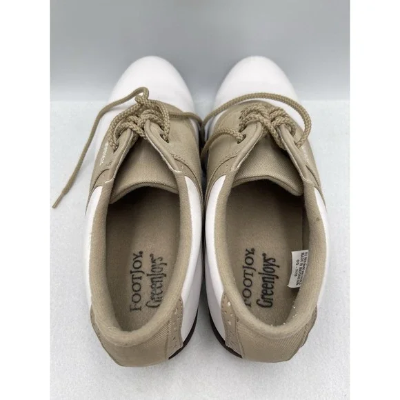 FOOTJOY GreenJoys Womens White Leather Khaki Trim Golf Shoes Size 7.5 M - Picture 6 of 10
